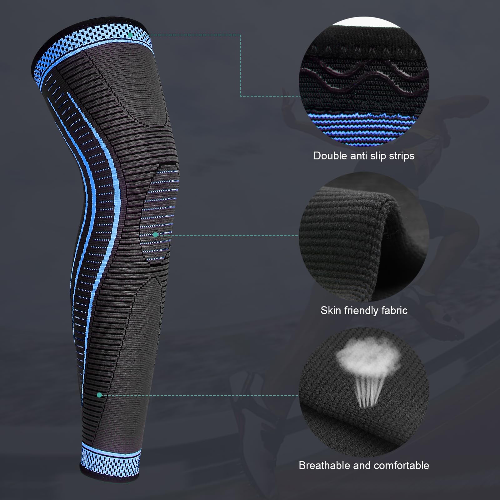 2 PCS Full Leg Compression Sleeves Long Knee Brace Support Basketball Sport