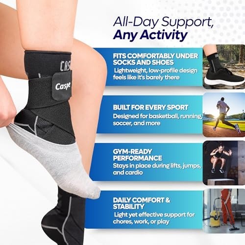 2 Pack Adjustable Ankle Brace for Men & Women, Compression Sleeve & Socks, Arch