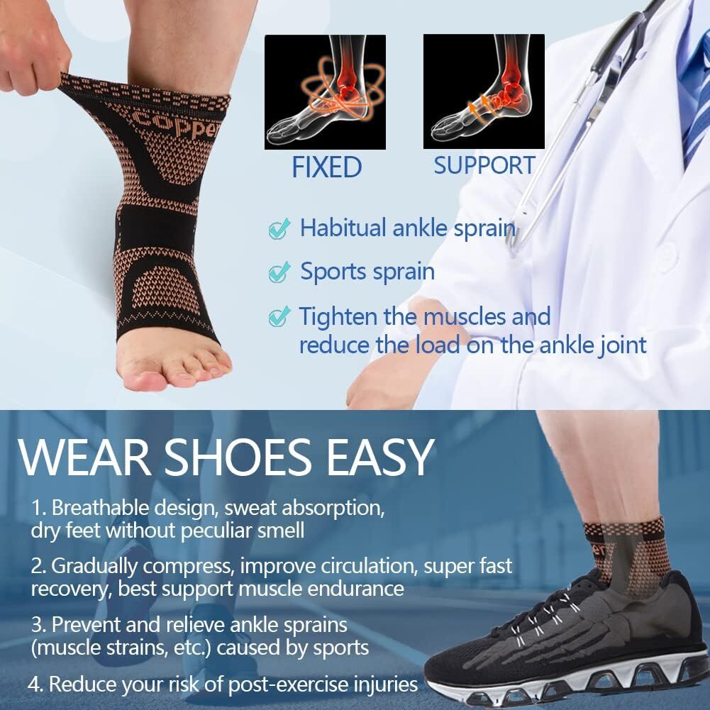 2 PCS Copper Ankle Support Brace Compression Strap Achilles Tendon Sprain Sports