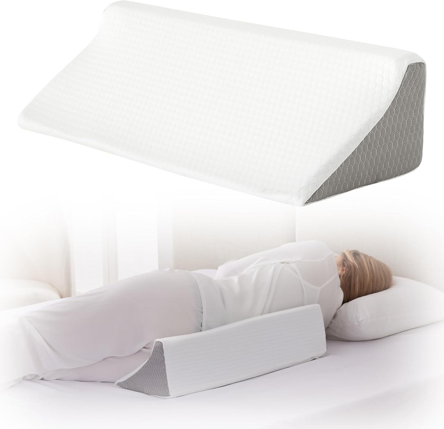 Wedge Pillow for Side Sleeping, Comfort Foam Back 23*10*6 Inch, White/Grey