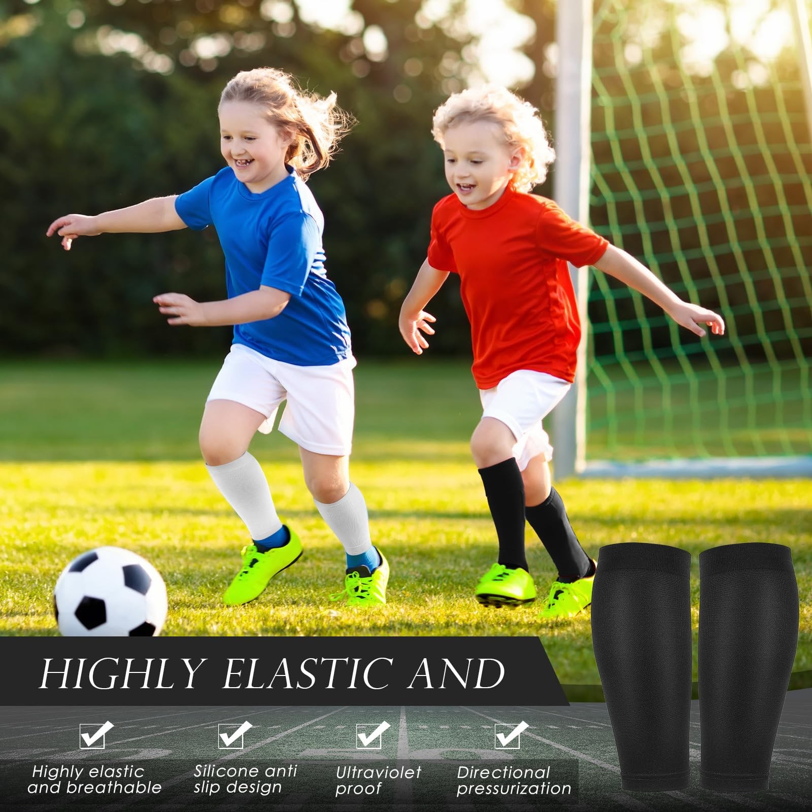 4 Pairs Kids Calf Sleeves Youth Leg Sleeves for Football Kid Compression Prot…