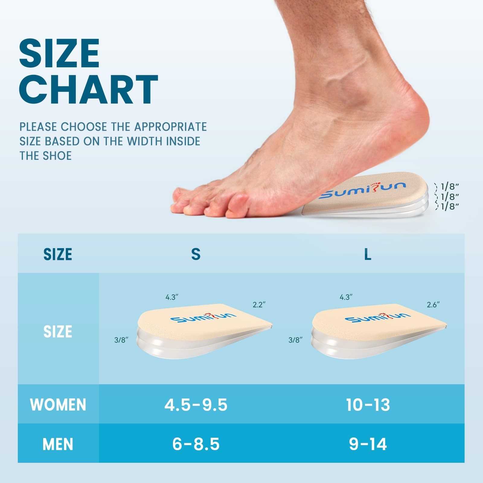 Adjustable Gel Heel Lifts for Women, 3-Layer Wedge Inserts for Uneven Legs, Pain