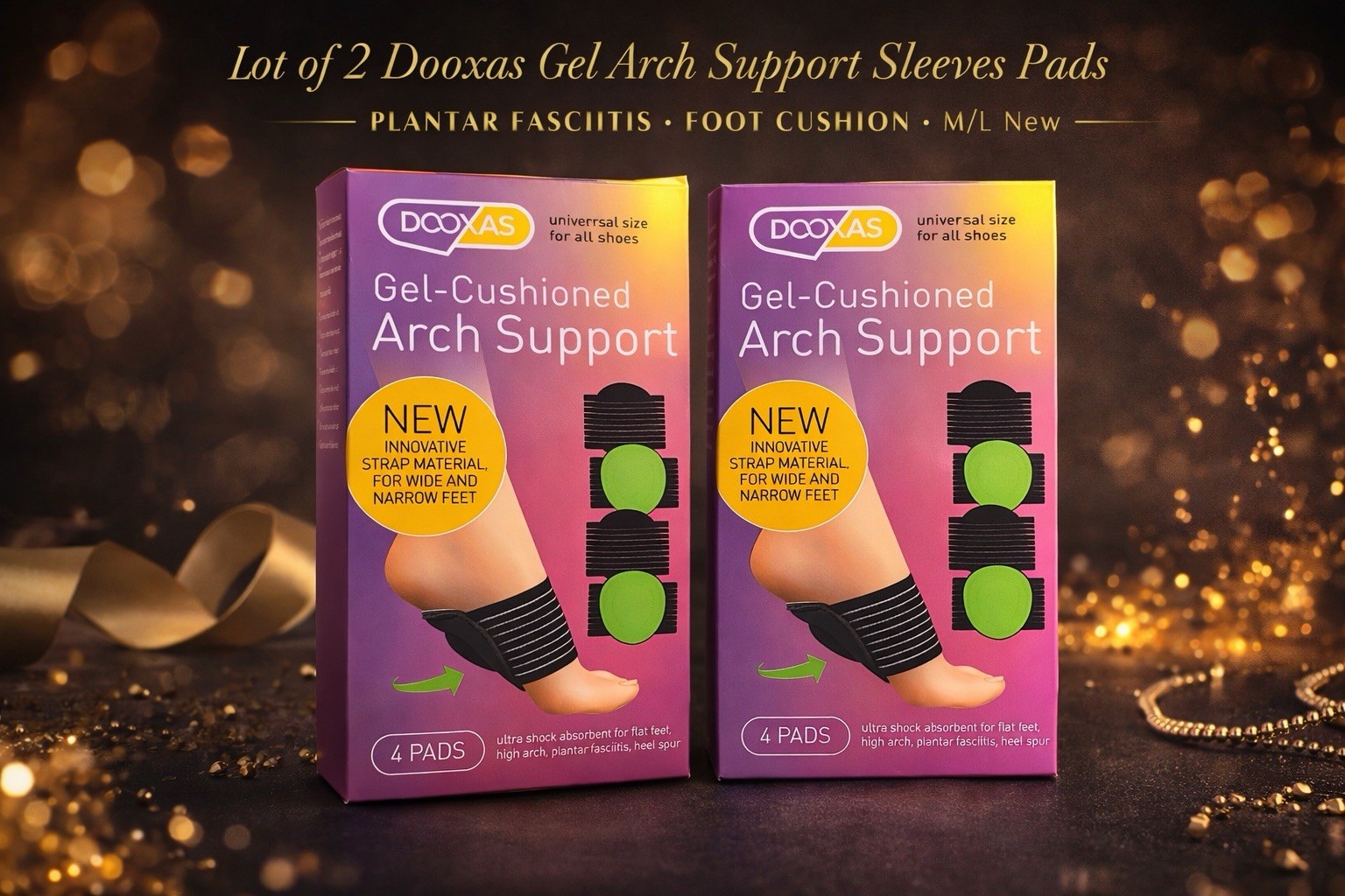 Lot 2 Dooxas Gel Arch Support Sleeves Pads Plantar Fasciitis Foot Cushion M/L Nw