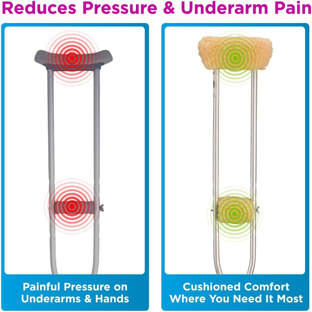 Medical Products Sheepskin Fleece Crutch Pads, Universal Fit Padded Cushion Flee