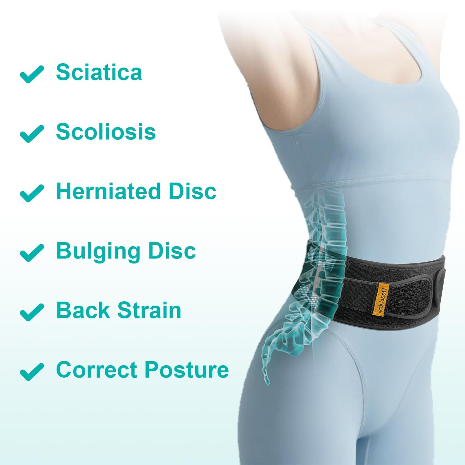 Ultra Thin Breathable Lower Back Support Brace Sciatica Compression Belt Black