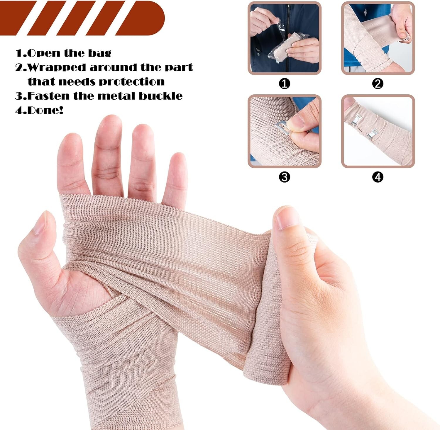 6 rollos de vendaje elástico con 12 clips adicionales, 15 cm x 4,5 m