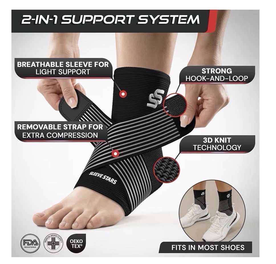 Sleeve Stars Ankle Support Compression Sleeve Brace Black Polyester/Rubber