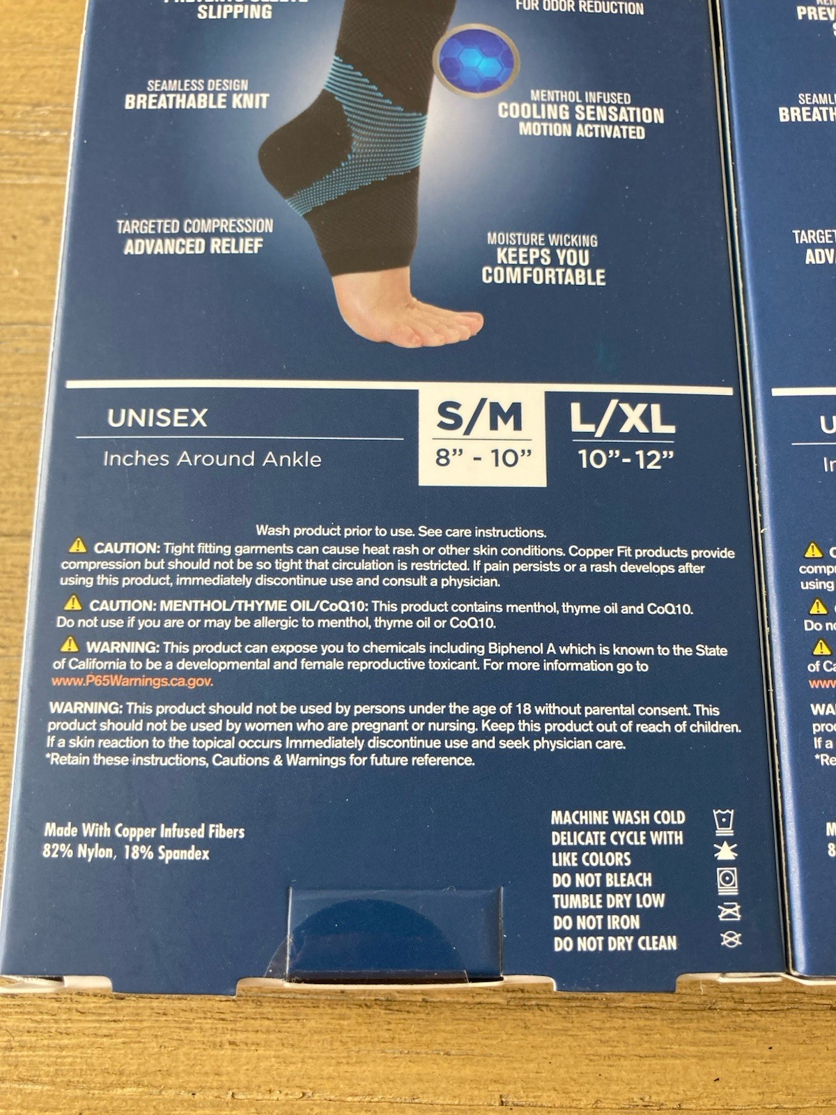 2 Copper Fit Menthol Infused Plantar Fascia Compression Sleeves S / M 8″ – 10″