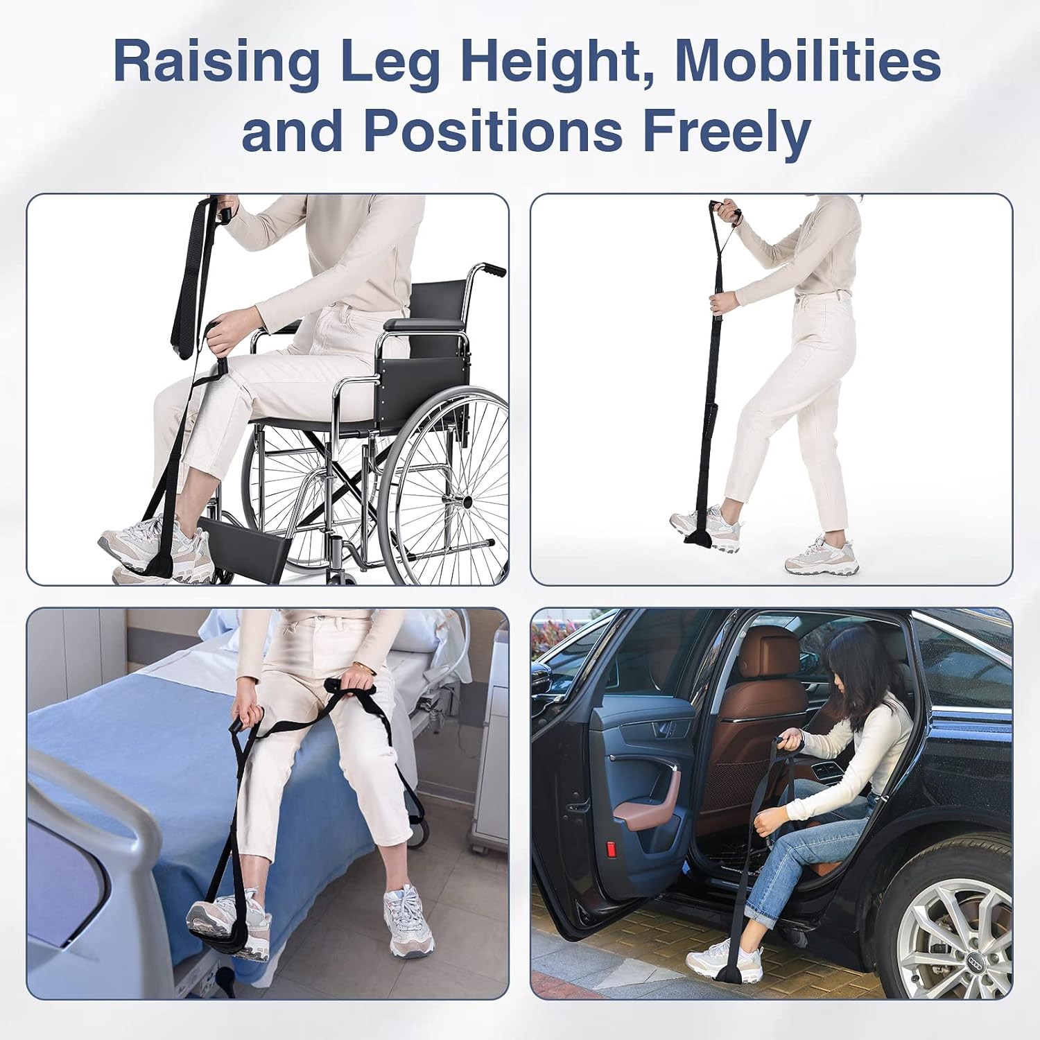 Multi-Loop Leg Lifter Strap 42 in Rigid Hand Strap Padded Foot Loop with 3 Hand