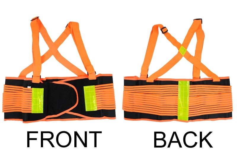 Large Adjustable Safety Orange Back Lumbar Support Belt Harness w/ Reflectors