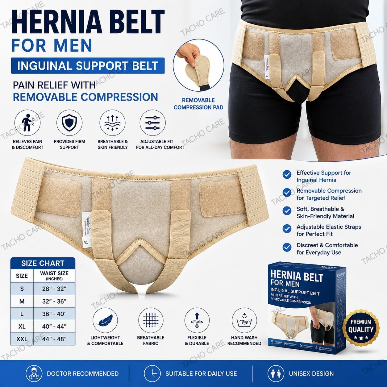 Inguinal Hernia Belt for Men Women Adjustable Truss Support Removable Pad