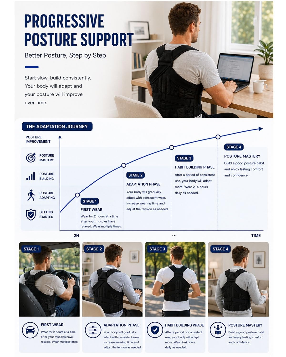 Adjustable Posture Corrector for Men & Women, Medical-Grade Back Support Brace