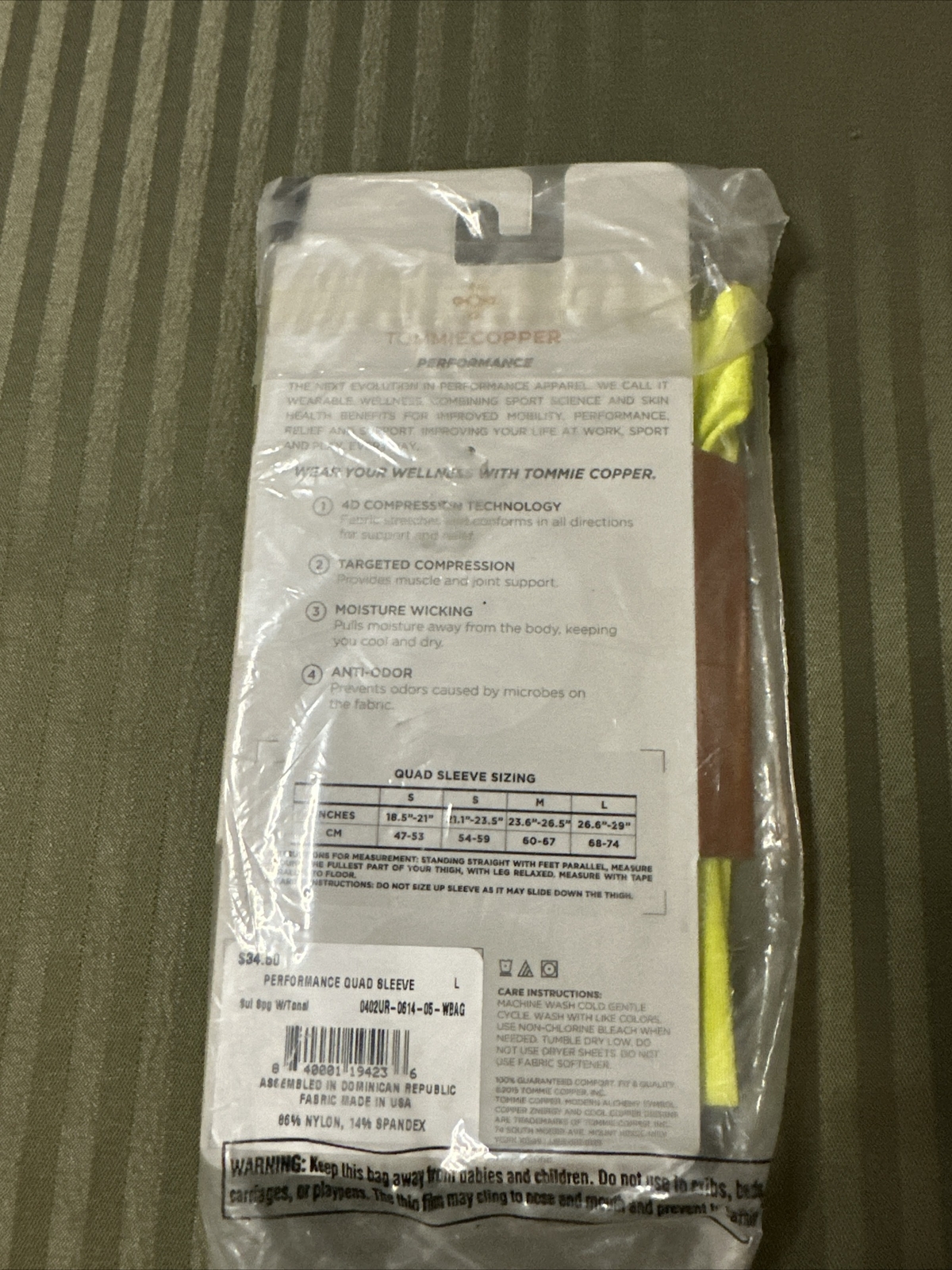 New Tommy Copper Women’s Large Performance Quad Compression Sleeve Yellow