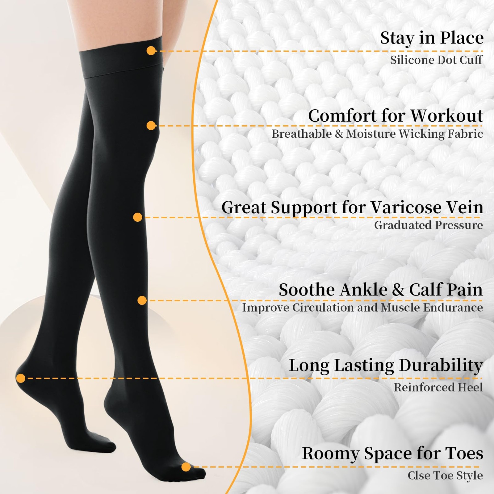 20-30mmhg Thigh High Compression Socks, Compression Stocking