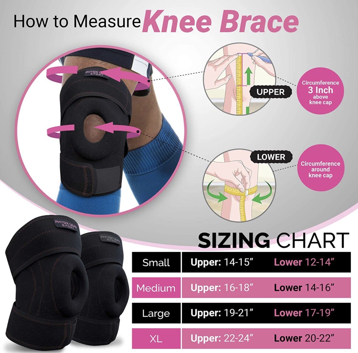 Physix Knee Brace with Side Stabilizers & Adjustable Straps – Knee Brace