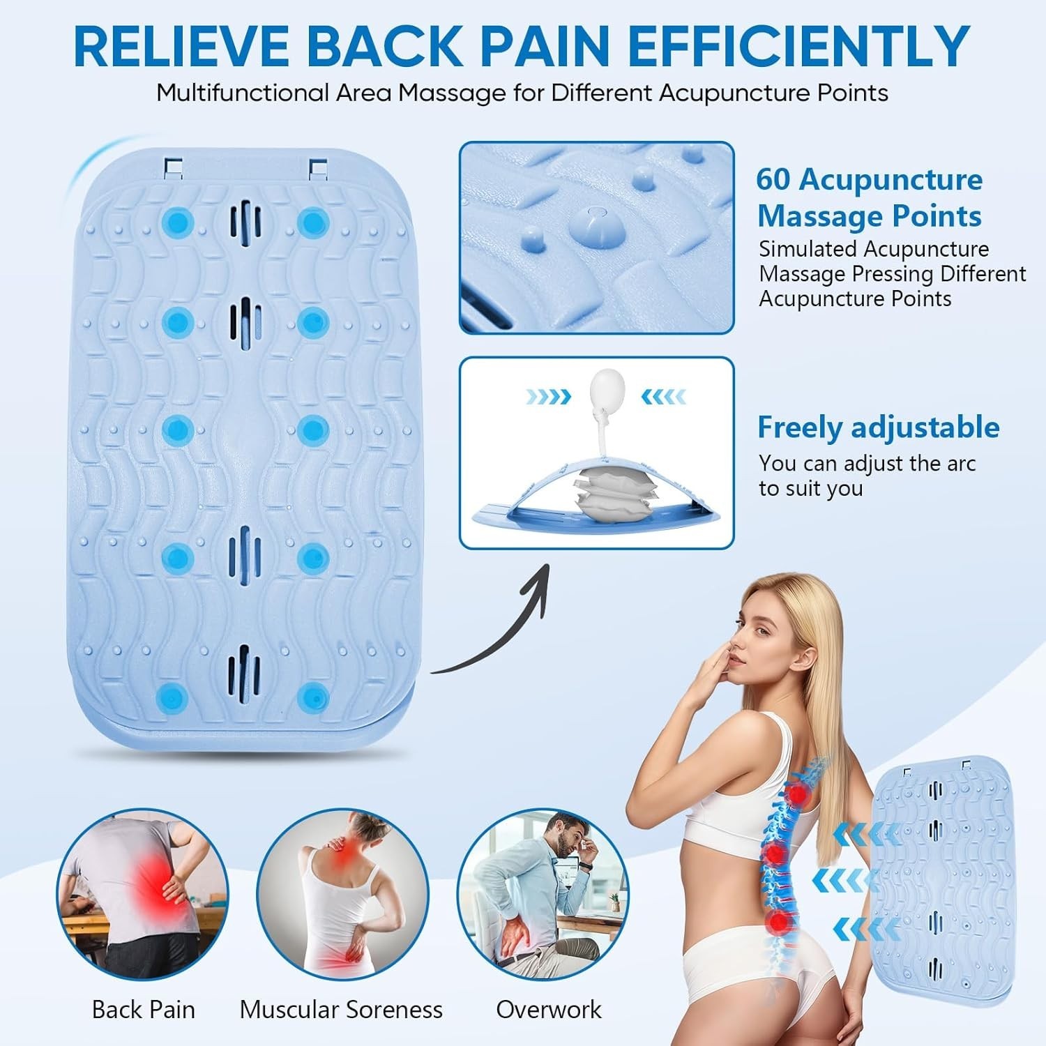 Ergonomic Lumbar Support Board, Lower Back Stretcher Adjustable Air Compressi…
