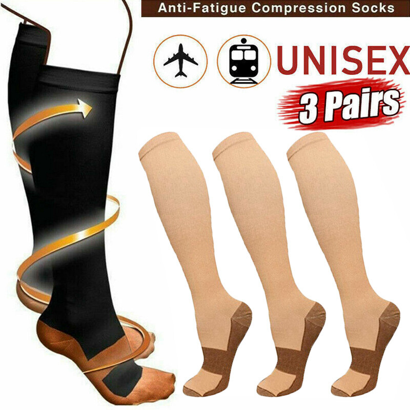 3 Pairs Copper Compression Socks 20-30mmHg Moisture Wicking Support Stocking XXL