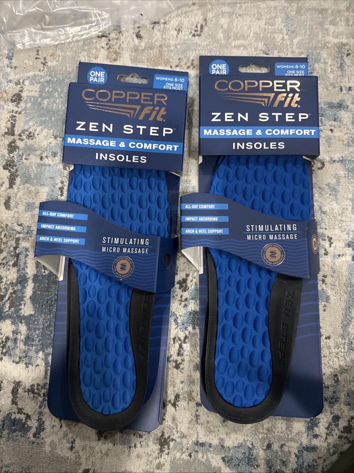 2x Copper Fit Zen Step Massage Comfort Arch & Heel Support Insoles Womens: 6-10