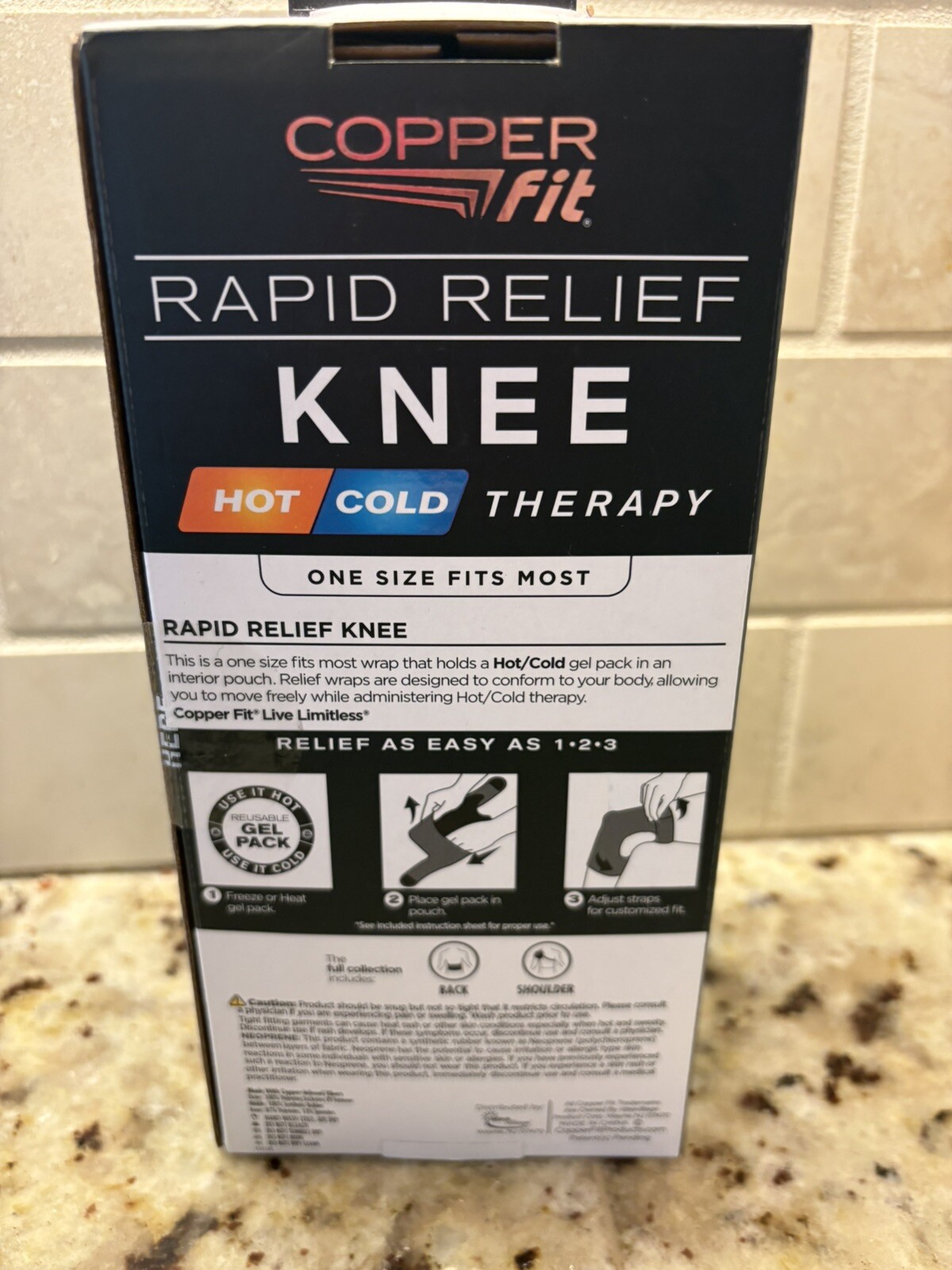 Copper Fit Rapid Relief, Adjustable Fit, Knee Wrap with Hot/Cold Gel Pack. 1 ct