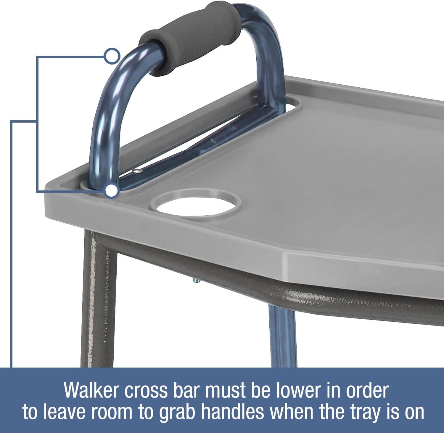 Durable & Easy to Clean Tray w/ Raised Edges & 2 Cup Holders for Walkers