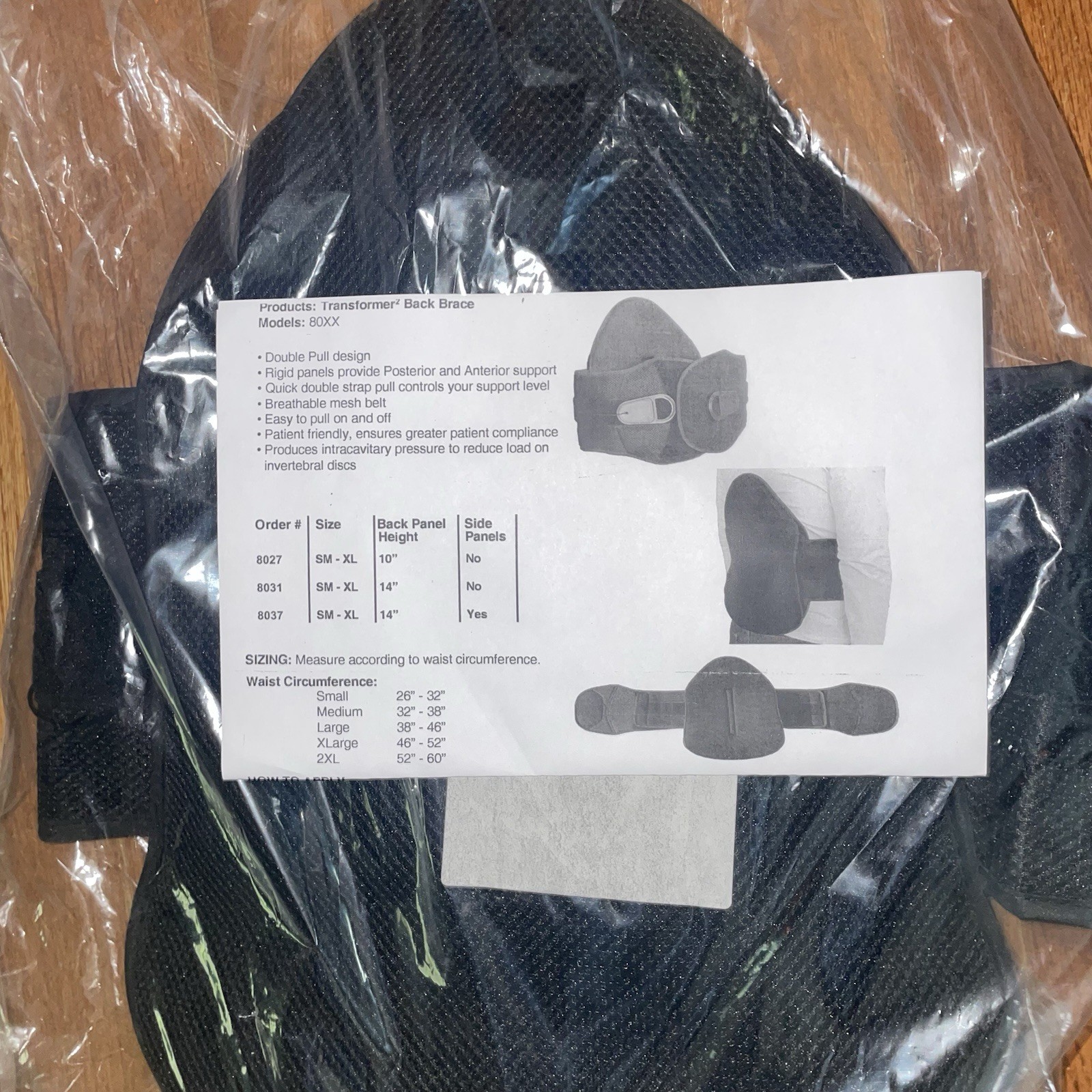 Transformer Lumbar Sacral Orthosis Back Brace New Black 80 XX