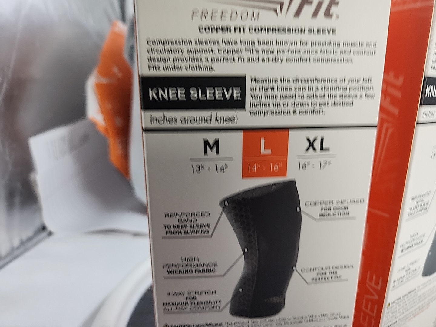 Copper Fit Freedom (Size L) Copper Infused Compression Knee Sleeve New 2 Pack