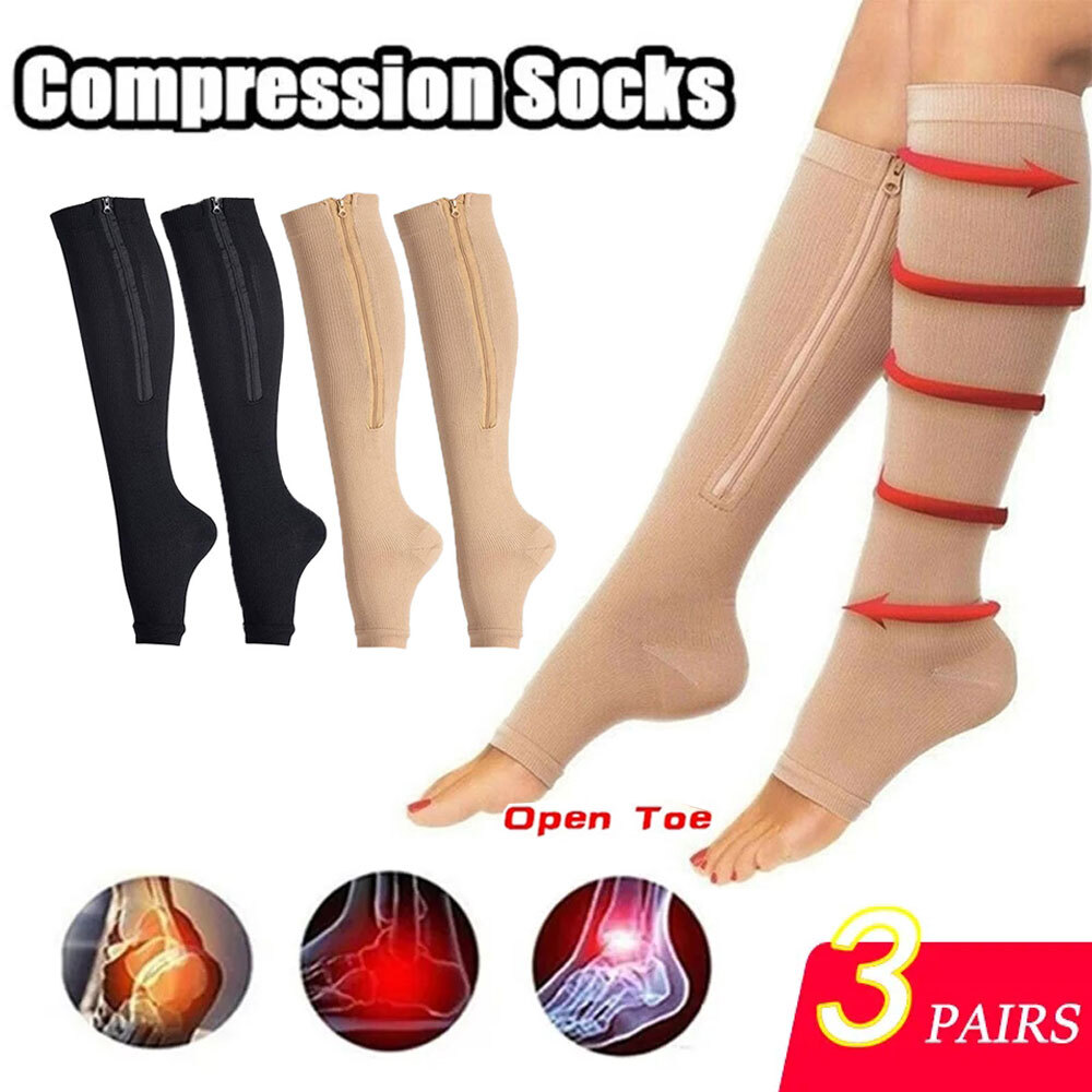 Zipper Compression Socks Hose Support Stockings Varicose Veins Pregnancy USA