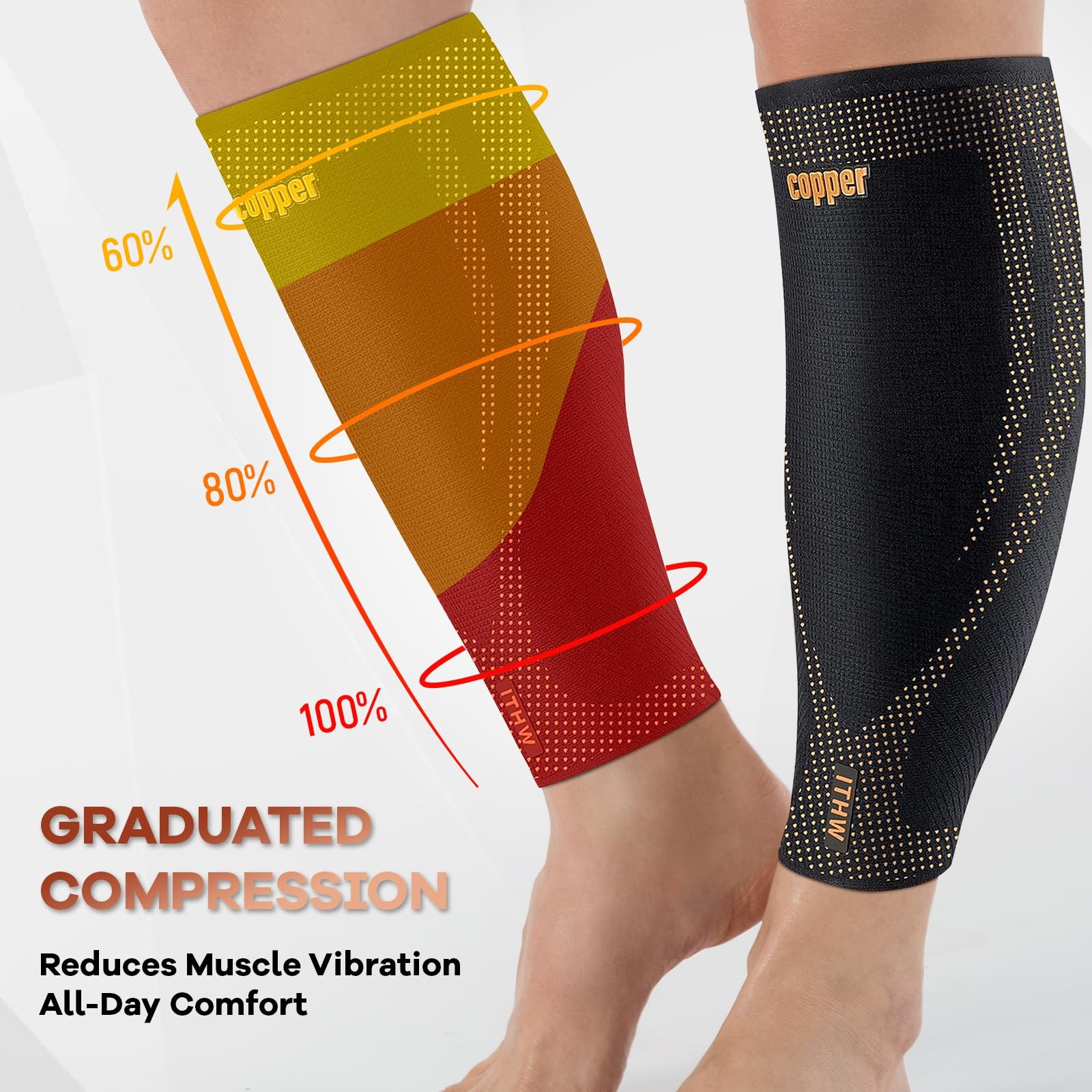 Copper Calf Compression Sleeves for Men Women, Shin Splint Medium, Black