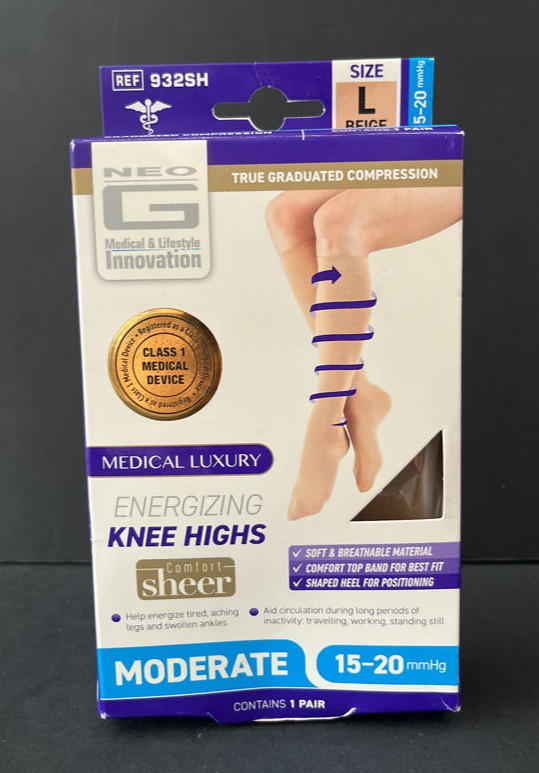 Neo G Medical Luxury Energizing Knee Highs Moderate 15-20mmHg Large Beige