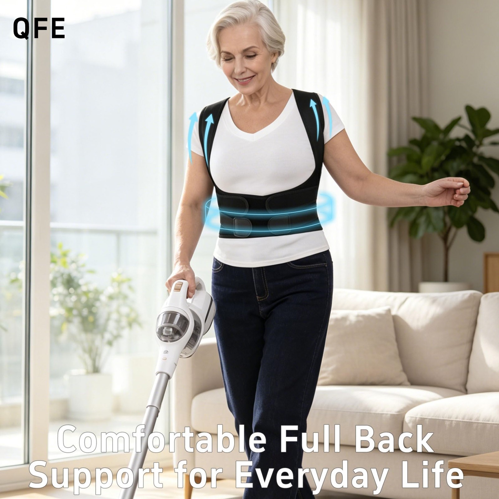 QFE Posture Corrector Back Brace for Men and Women Upper Large, Black