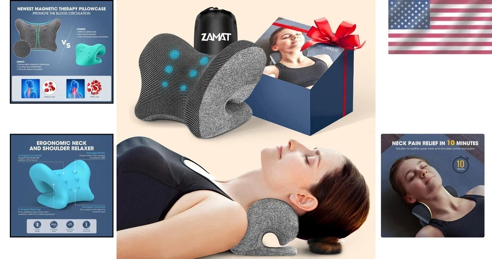 Neck Pain Relief Pillow Magnetic Therapy Cervical Traction Device Travel
