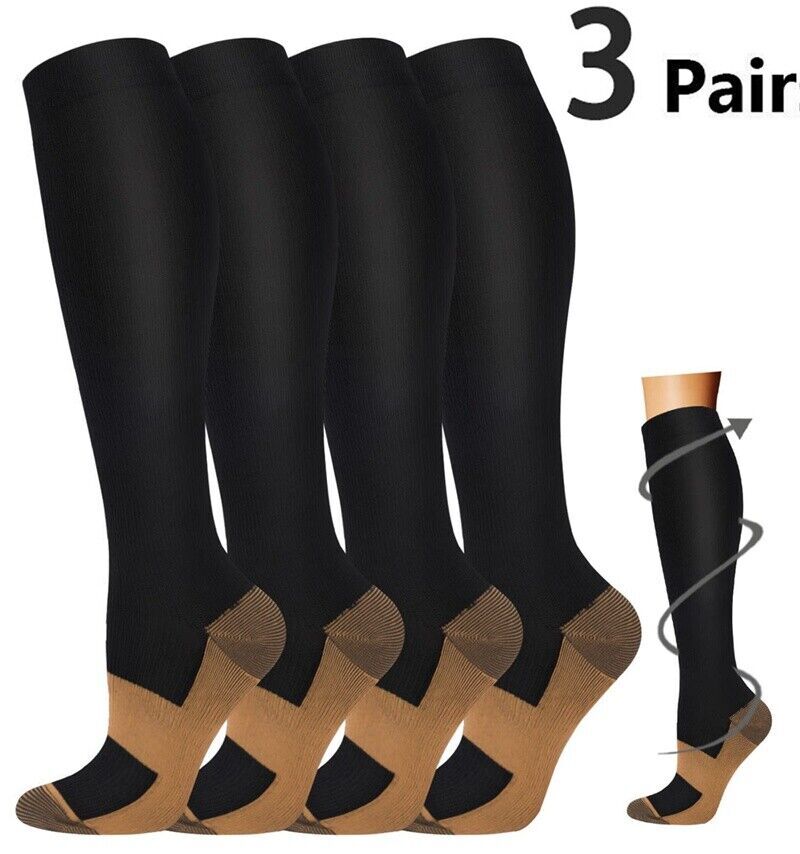 (S-XXL) Copper Compression Support Socks 20-30mmHg Knee High Unisex 3/6 Pairs–