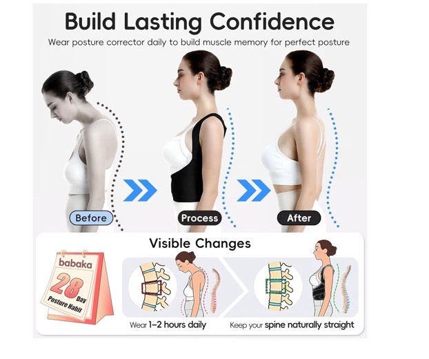 babaka Posture Corrector Back Brace Black Medium Adjustable New Sealed Women