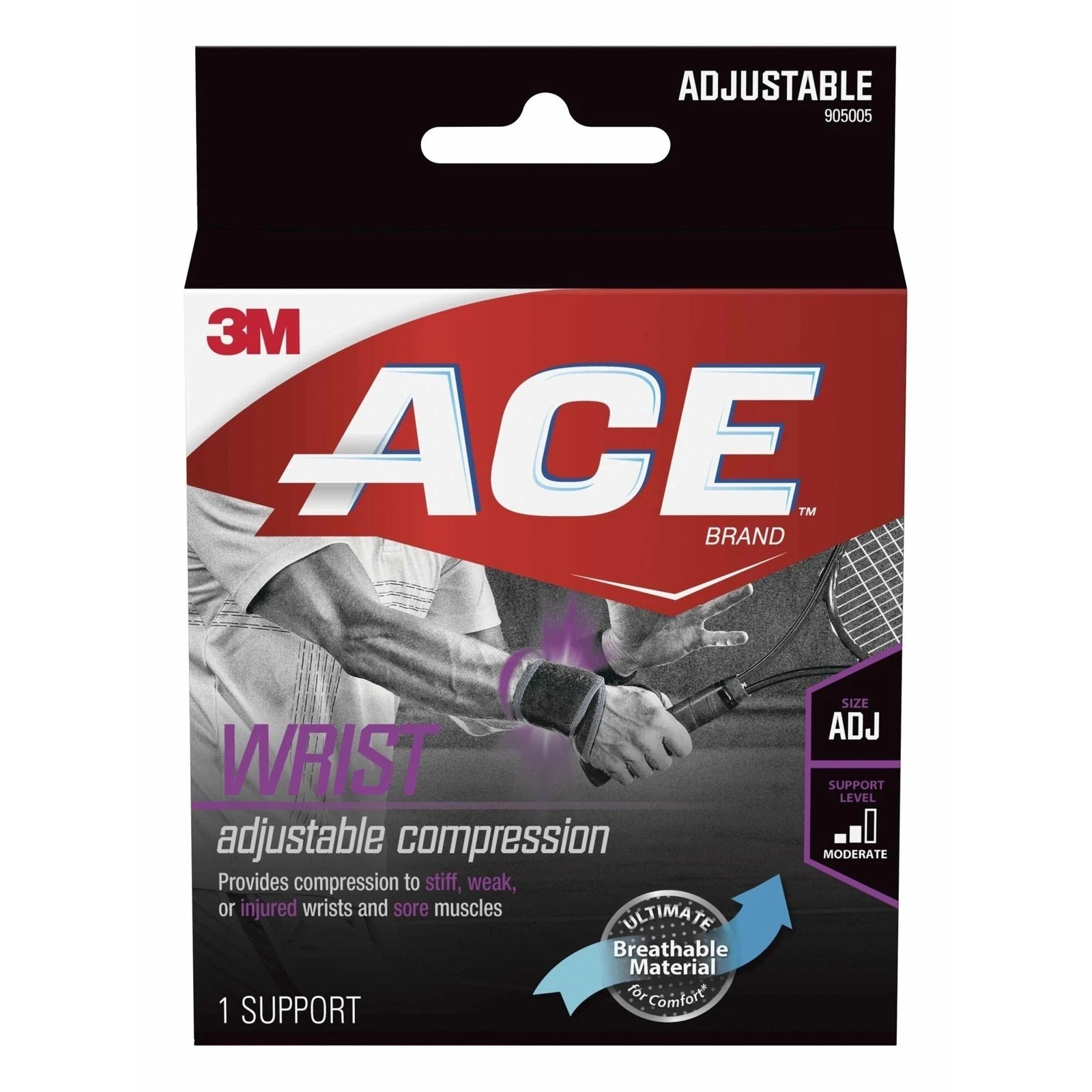 ACE Brand Adjustable Wrist Support Black Compression Wrap Brace Carpal Tunnel