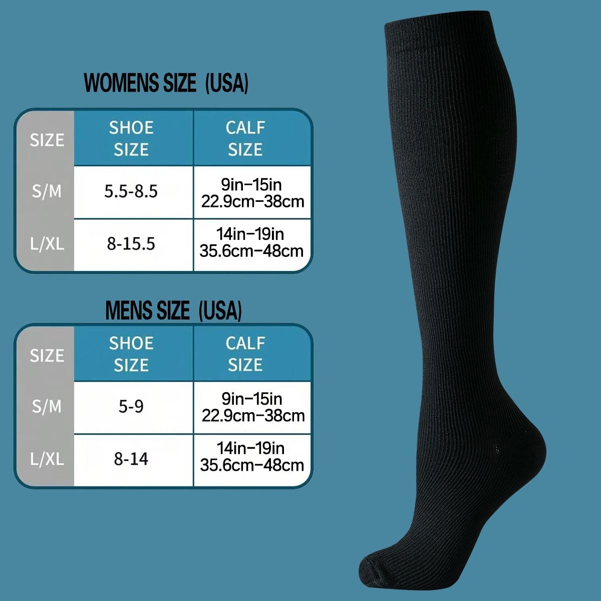 6 Pairs Compression Socks Women Men Knee High Nurse Support Stockings Black