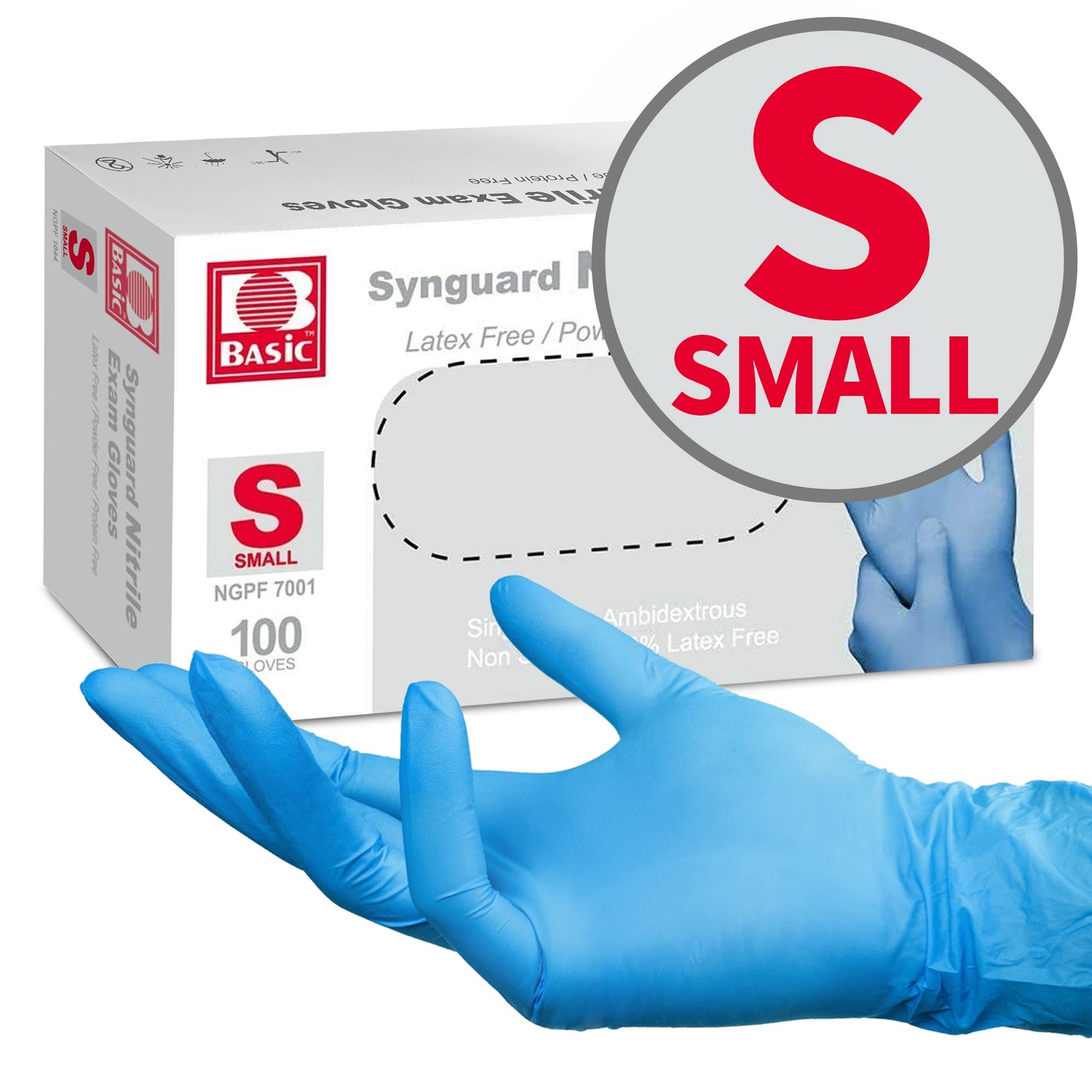 Basic Medical Nitrile Exam Gloves (Small) 1 Boxes Small (Pack of 100), Blue