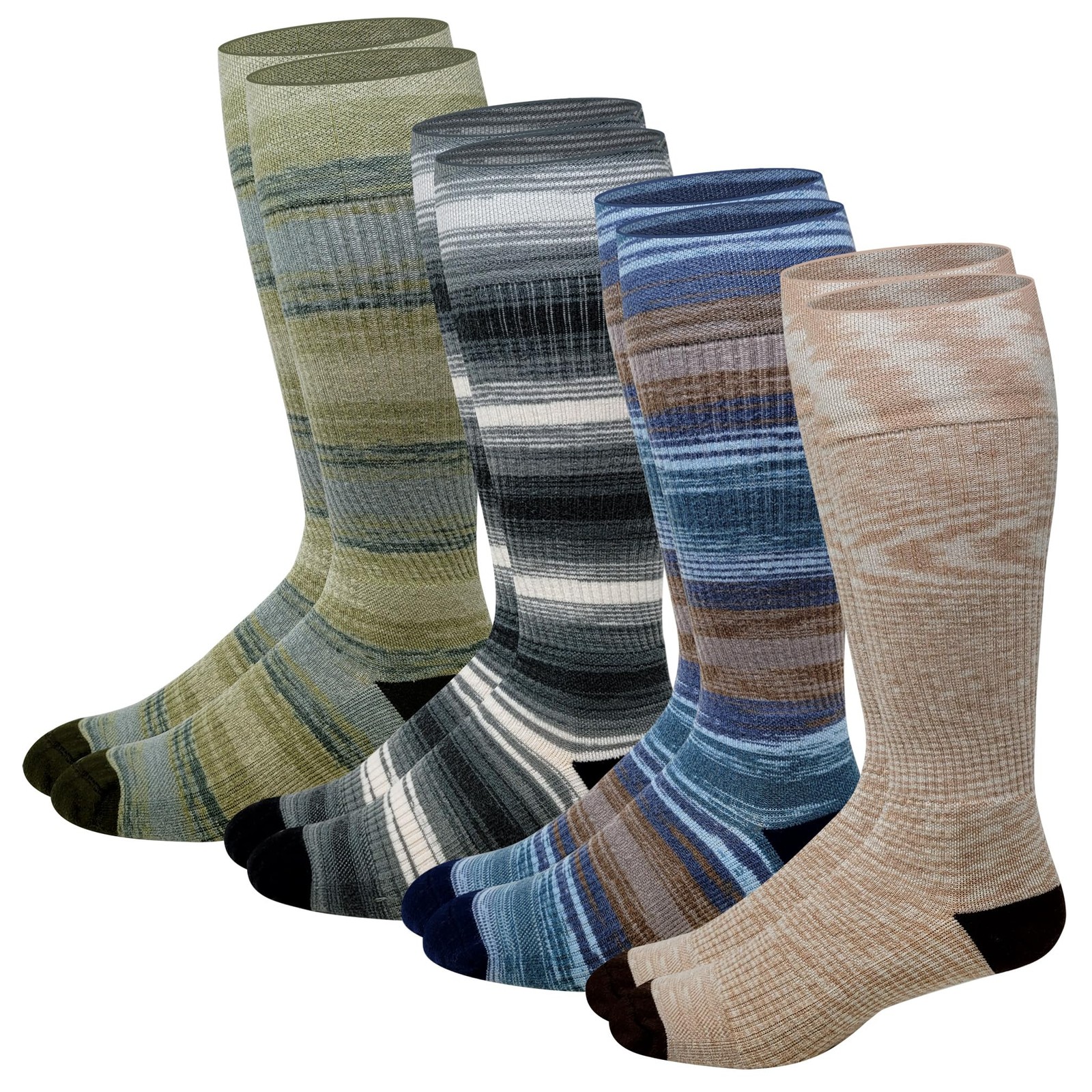 Wool Compression Knee High Socks, 4 Pairs, for Hiking Skiing Winter Activitie…