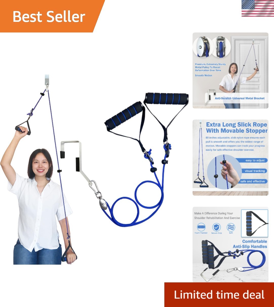 Shoulder Pulley for Physical Therapy Over Door Rehab Arm Exercise Pulley System