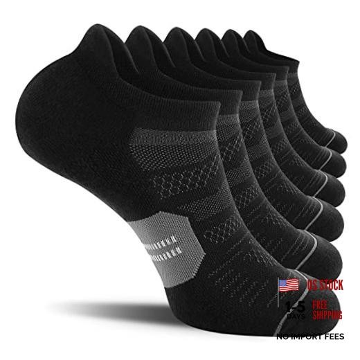 Men’s Ankle Running Socks with Cushion, Arch Support Low Large Black + Grey