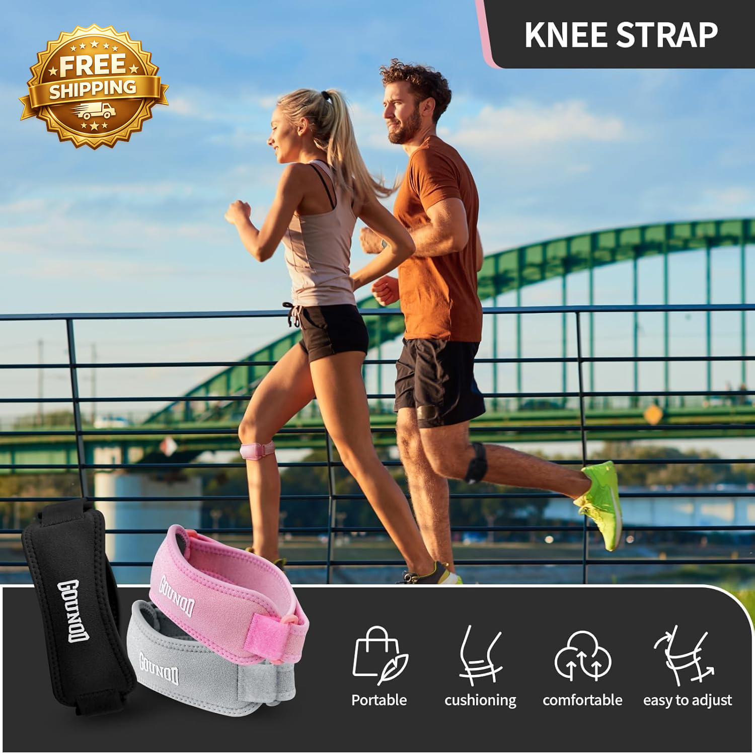 Patellar Tendon Support Strap 2 Pack Knee Strap for Knee Pain Relief Patella