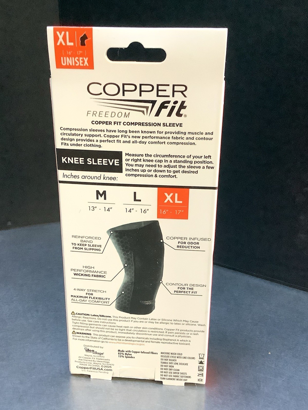 Copper Fit Freedom Copper Infused Compression Knee Sleeve – Size XL – Black