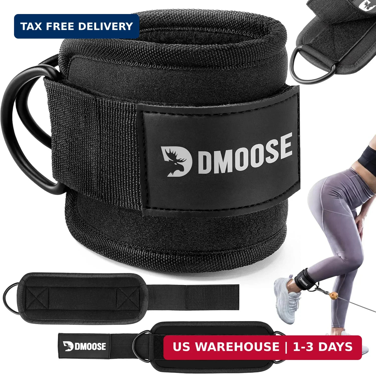DMoose Fitness Ankle Strap for Cable Machine – One Size Fit with Premium Padding