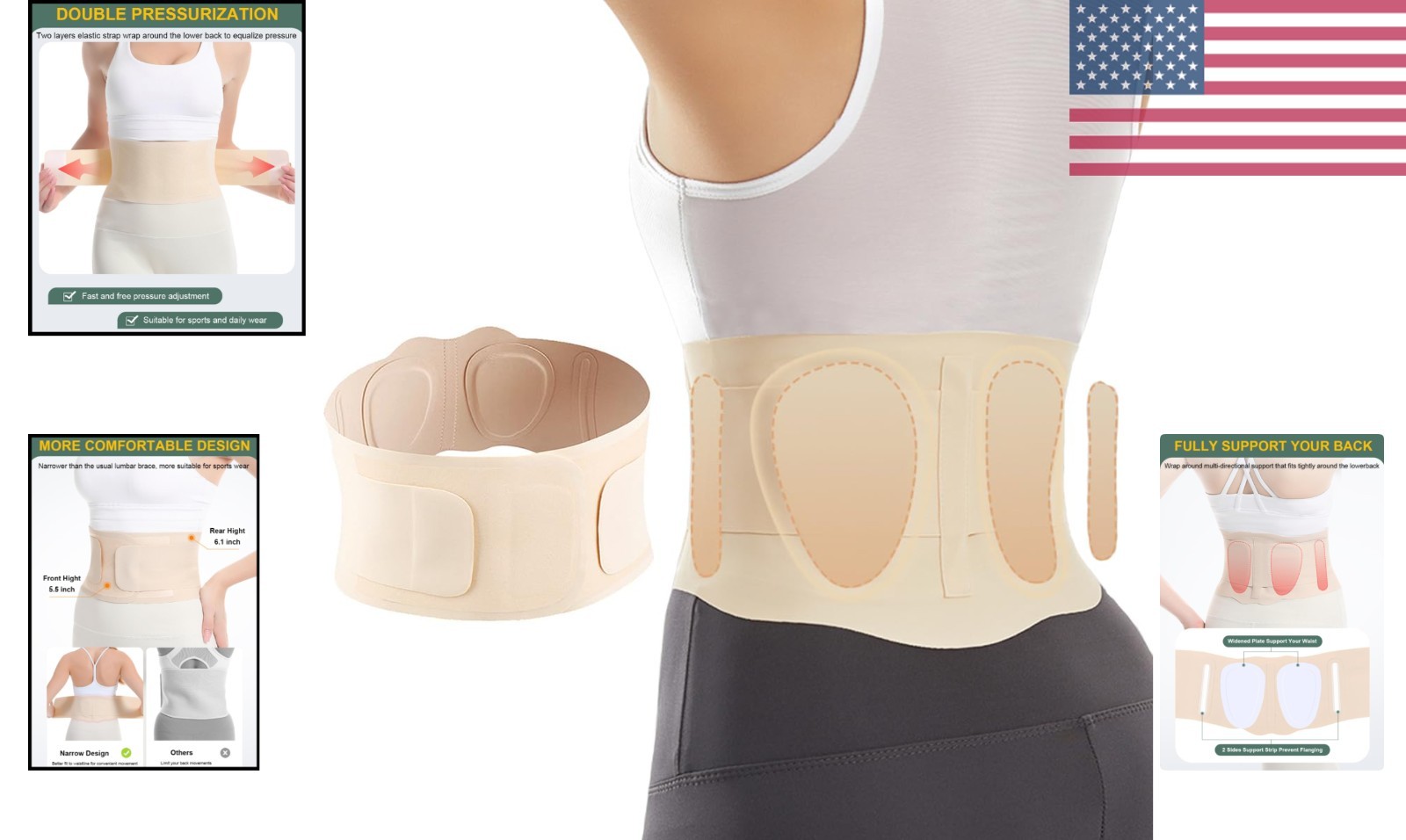 Elegant Beige Back Brace for Lower Back Pain Relief – Adjustable & Comfortable