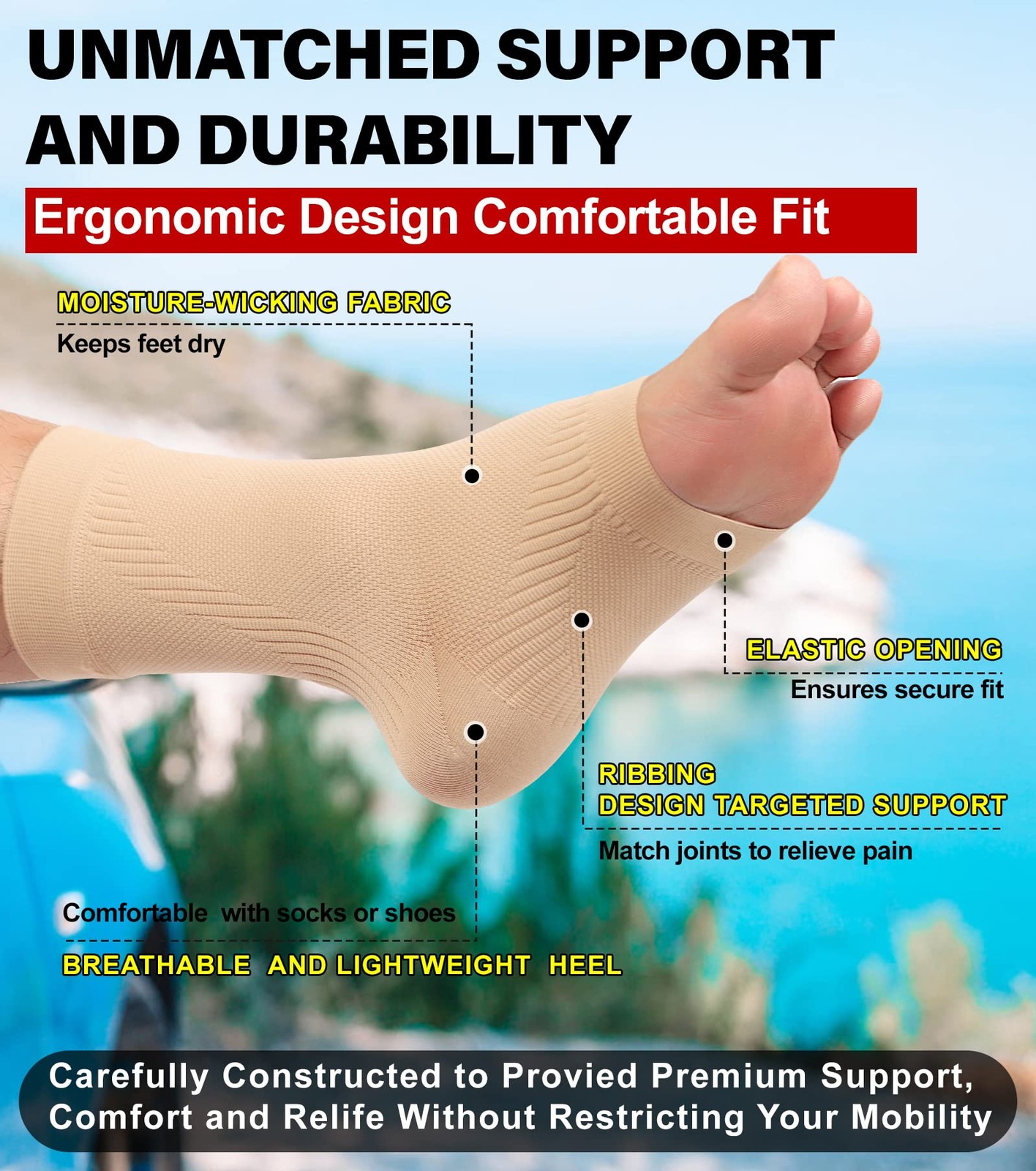 KEKING Ankle Brace Compression Support Sleeve for Women & Men XX-Large, Beige