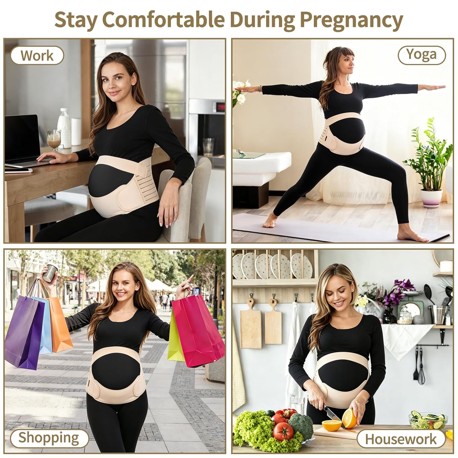 Pregnancy Belly Band Maternity Support Belt for Pregnant Women Size M Beige 3