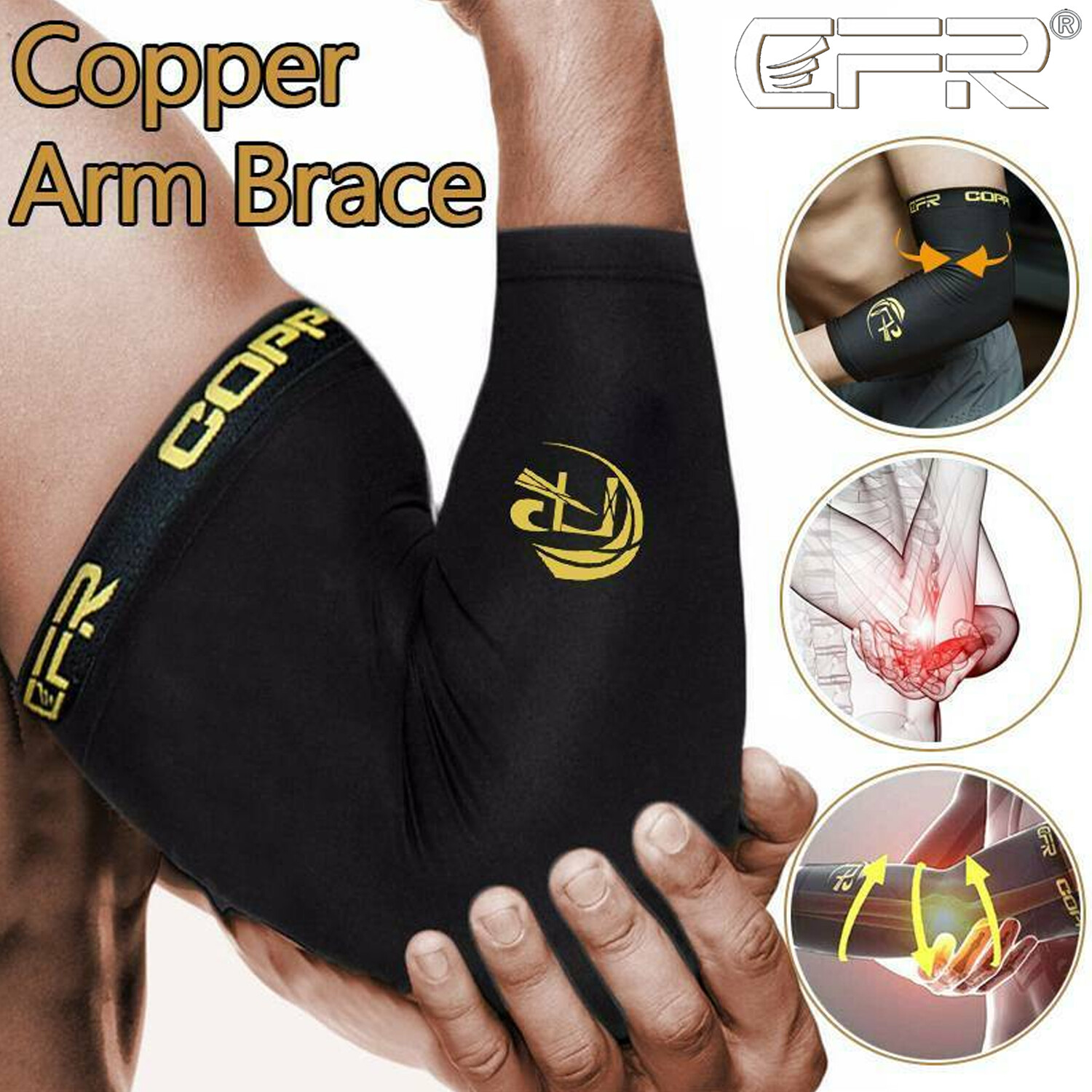 Copper Knee Sleeve Compression Brace Support Joint Pain Arthritis Relief S-2XL