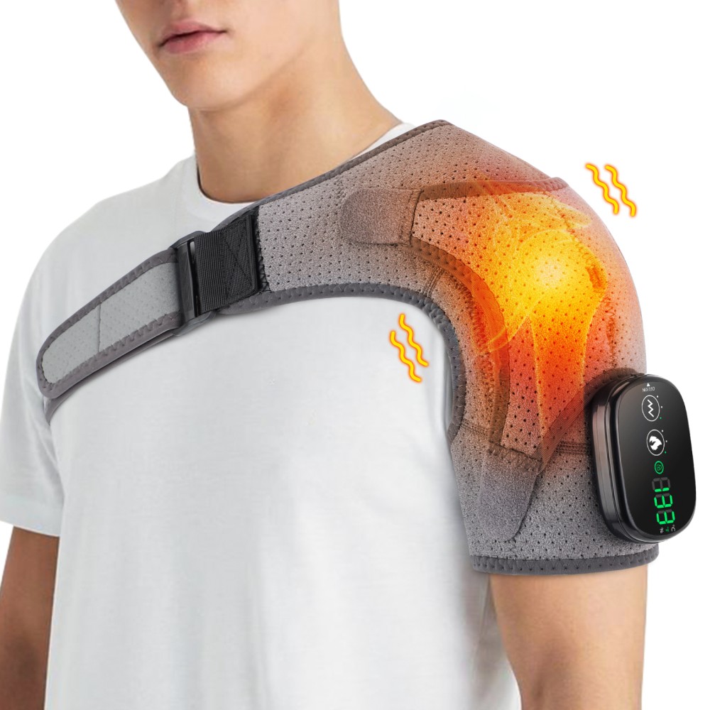 Electric Shoulder Massager W/ 3Vibration 3Heated Massage Brace Joint Pain Relief