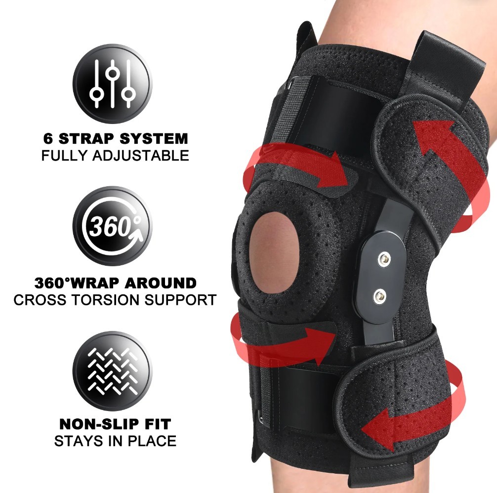 Hinged Knee Brace Side Stabilizers Adjustable Miniscus Tear ACL MCL Pain Relief
