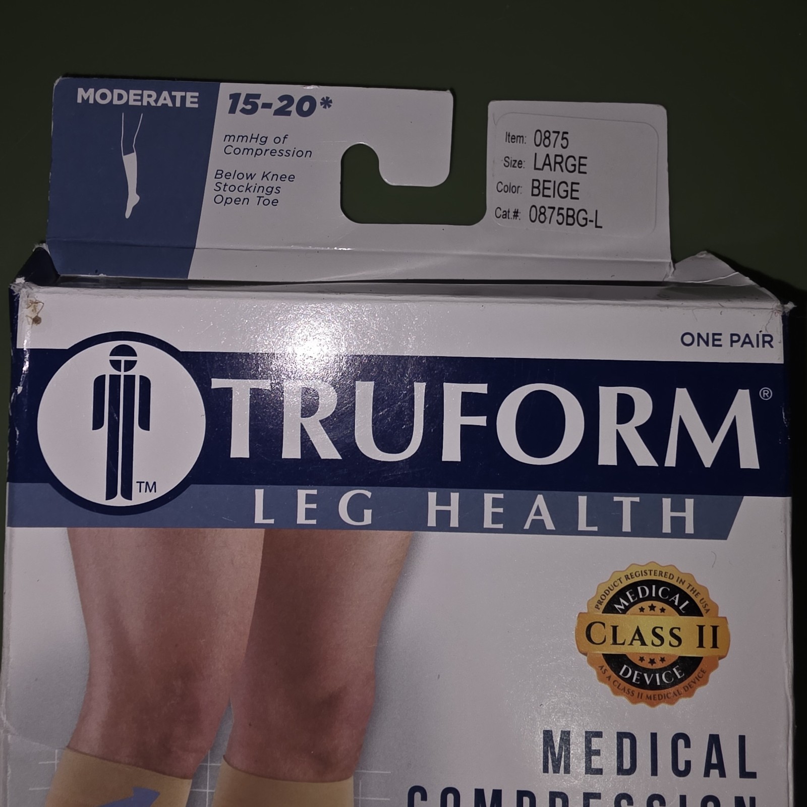 Truform 0875 Compression Stocking Unisex Medical 15-20 mmHg Open Toe BEIGE Large