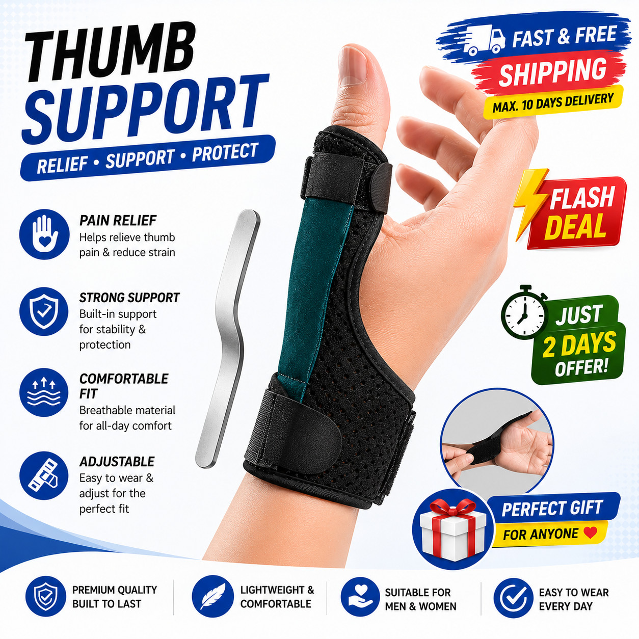 Wrist Thumb Support Brace Steel Splint Stabilizer Hand Wrist Immobilizer USA****